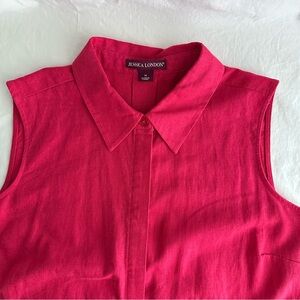 Jessica London Sleeveless Linen Rayon Button-Front Shift Dress in Bright Pink